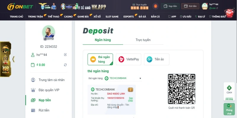 Nạp tiền Onbet qua ngân hàng được nhiều thành viên lựa chọn